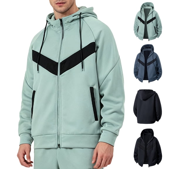 Men's Zip Up Hoodie Long Sleeve Hoodie Lightweight Sweatshirt Full Zip Hooded Cardigan Sweatshirt Color Block Jacket