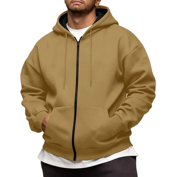 Men's Zip Up Hoodie Oversized Loose Fit Full Zip Sweatshirt Jacket,L