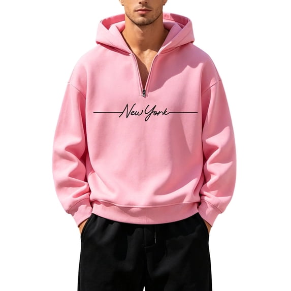 Men's Zip Up Hoodie Solid Color Long Sleeved Sweatshirt with Front Pockets Casual Basic Pullover