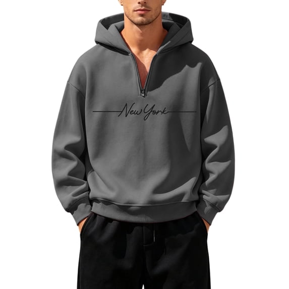 Men's Zip Up Hoodie Solid Color Long Sleeved Sweatshirt with Front Pockets Casual Basic Pullover