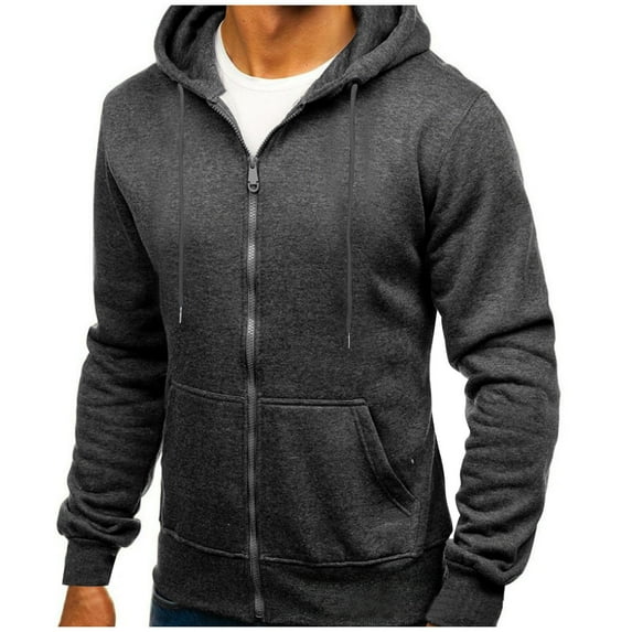 Men's Zip Up Hoodie Stylish Solid Color Fleece Hooded Cardigan Loose Casual Sports Zipper Hoodie Coat Dark Gray L