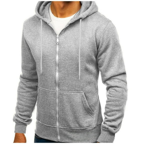 Men's Zip Up Hoodie Stylish Solid Color Fleece Hooded Cardigan Loose Casual Sports Zipper Hoodie Coat Gray XXXL