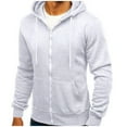 thumbnail image 1 of Men's Zip Up Hoodie Stylish Solid Color Fleece Hooded Cardigan Loose Casual Sports Zipper Hoodie Coat White XXL, 1 of 5
