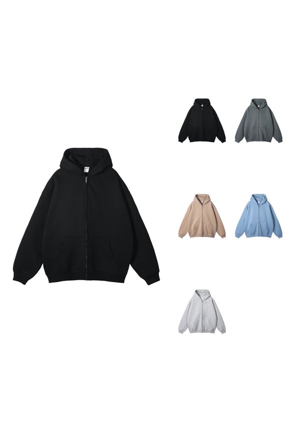 Men's Zip-Up Hoodie Sweatshirt, Long Sleeve Full Zip with Drop Shoulder Design, Kangaroo Pocket, Casual Streetwear Pullover