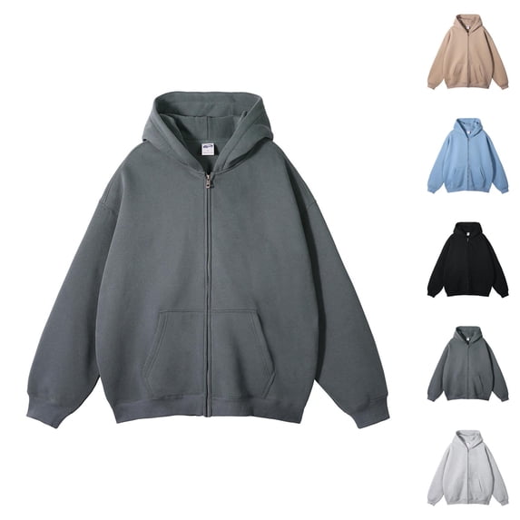 Men's Zip Up Hoodie Sweatshirt with Pocket Long Sleeve Crewneck Loose Fit Full Zip Cardigan Top