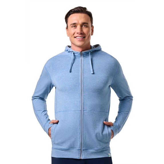Coolibar Men's Zip-Up Hoodie - UPF 50+ Sun Protection - LumaLeo in Light Blue Heather