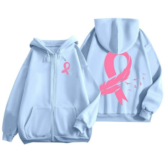 QHFBli Sweatshirt for Women Cancer Full Zip Hoodie Graphic Pink Ribbon Casual Sweatshirt Y2K Outerwear Hoodies with Pockets