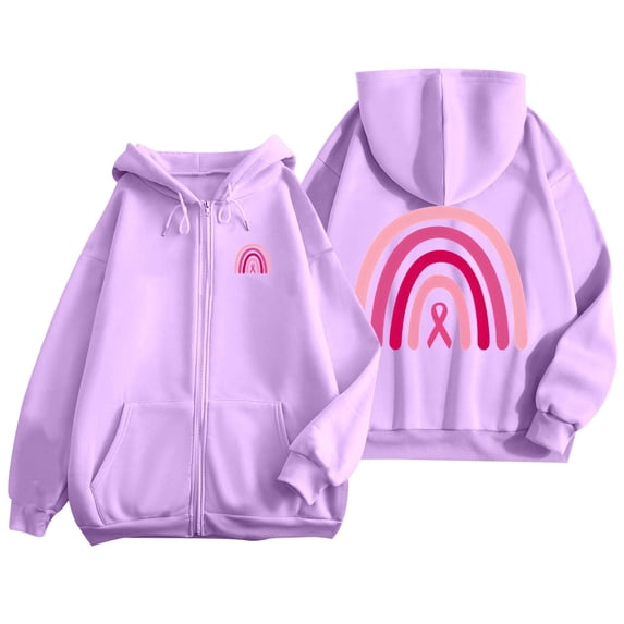 QHFBli Sweatshirt for Women Cancer Full Zip Hoodie Graphic Pink Ribbon Casual Sweatshirt Y2K Outerwear Hoodies with Pockets