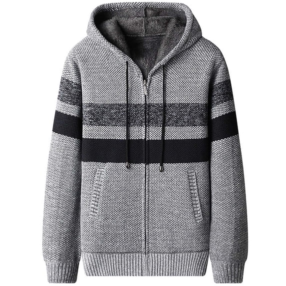 Men's Zip Up Hoodies Casual Long Sleeve Sherpa Fleece Knit Coats Color Block Loose Outerwear with Hood (Gray XL)