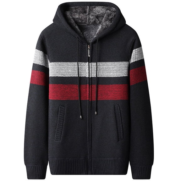 Men's Zip Up Hoodies Casual Long Sleeve Sherpa Fleece Knit Coats Color Block Loose Outerwear with Hood (Navy 4XL)