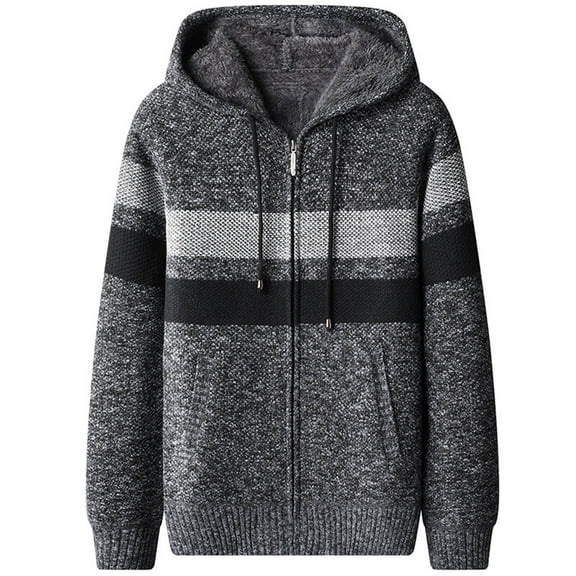 Men's Zip Up Hoodies Casual Long Sleeve Sherpa Fleece Knit Coats Color Block Loose Outerwear with Hood (Dark Gray M)