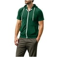 thumbnail image 1 of Men's Zip Up Hoodies Short Sleeve Hooded Sweatshirts Summer Casual Solid Color Pullover Tops with Pockets, 1 of 7