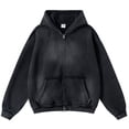 thumbnail image 1 of Men's Zip-Up Hoodies Unisex Vintage Heavyweight Hoodie Ripped Washing Streetwear Sweatshirt, 1 of 8