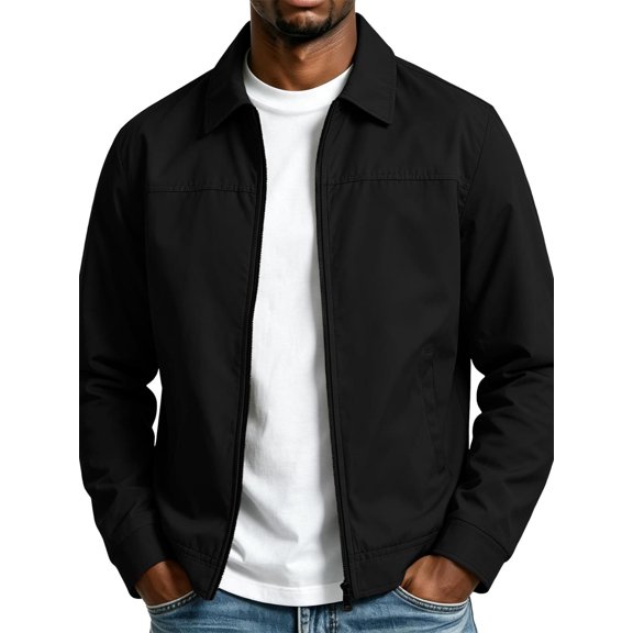Men's Zip-Up Jacket Baeitkot Men's Solid-Color Casual Lined Long-Sleeve Zip-Up Jacket Black XL