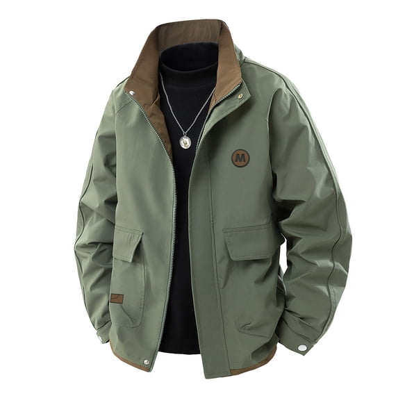 Men's Zip Up Jacket Lightweight Stand Collar Utility Windproof Coat with Pockets Casual Commuter Workwear Outerwear for Fall Spring
