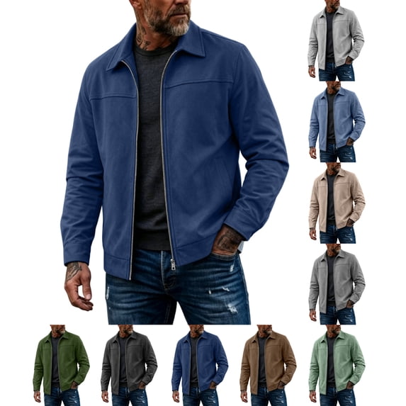 Men's Zip-Up Jacket with Collar Solid Color Lightweight Long Sleeve Workwear & Casual Jacket for Fall Winter