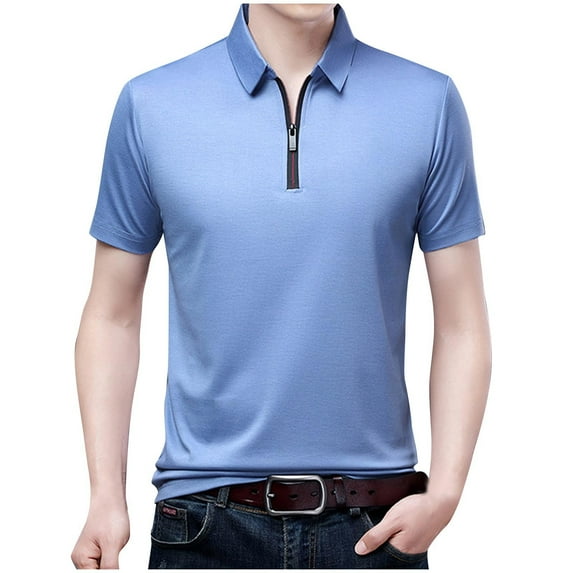 Men's Zip-Up Shirt Short Sleeve Moisture Wicking Outdoor Golf Shirt Collar Sports Tennis Shirt