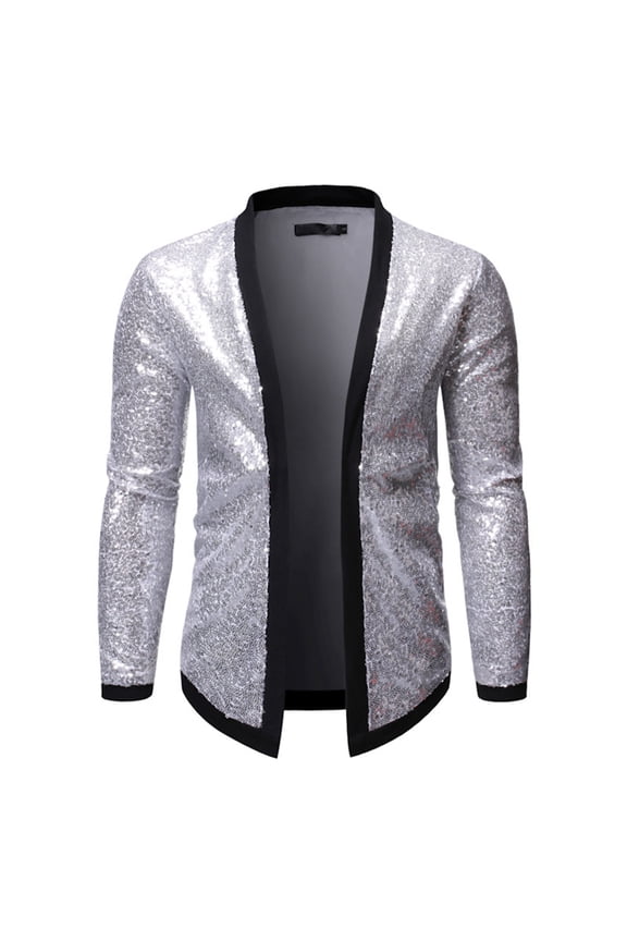 Men's Zip Up Sequin Lightweight Shiny Clubwear Cardigan Jacket