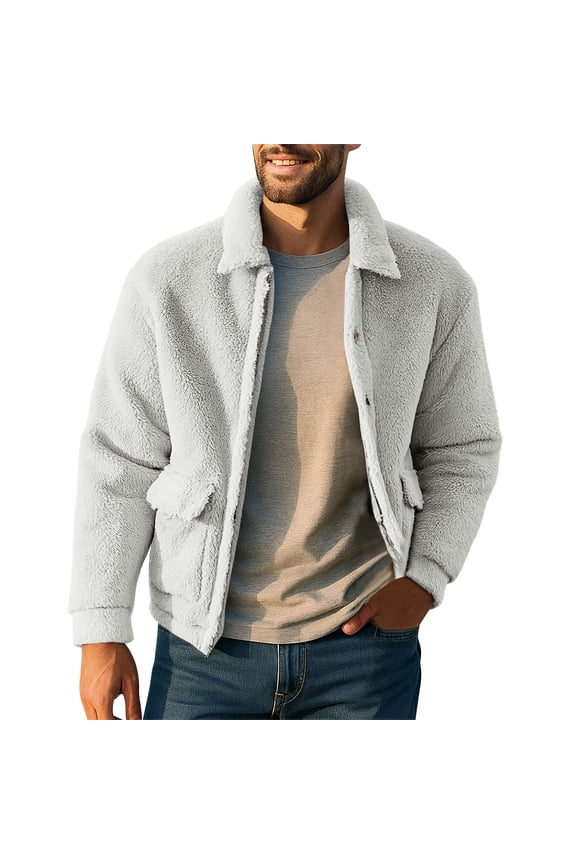 Men's Zip Up Sherpa Jacket Fuzzy Fleece Warm Winter Lapel Collar Athletic Outdoor Casual Sports Coat