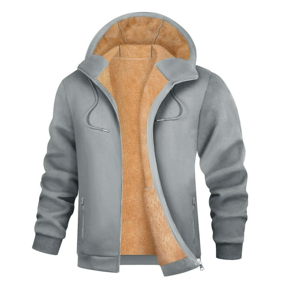 Men's Zip Up Sherpa Lined Hoodies Thick Fleece Heavyweight Jacket Windproof Thermal Zipper Sweatshirt