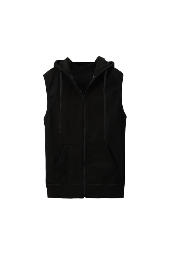 Men's Zip Up Sleeveless Hoodie Workout Cotton Fleece Cut Off Sweatshirt Pockets Drawstring Solid Sports T-Shirts