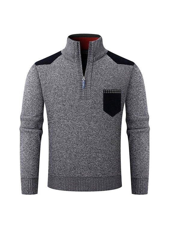 Men's Zip Up Sweater Cable Knit Pullovers Soft Turtleneck Business Casual Work Long Sleeve Pullover Sweater