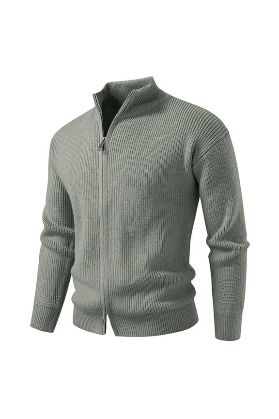 Men's Zip Up Sweater Jackets Comfy Knit Dual Zippers Long Sleeve Tops Solid Color Casual Fall Winter Outerwear (2XL, Army Green)