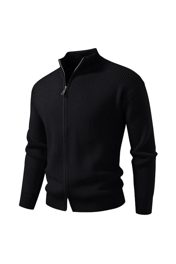 Men's Zip Up Sweater Jackets Comfy Knit Dual Zippers Long Sleeve Tops Solid Color Casual Fall Winter Outerwear (XL, Black)