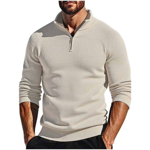 Men's Zip Up Sweater, Long Sleeve Solid Color Pullover with Stand Collar and Pocket, Ideal for Casual Daily Wear and Outdoor Activities in Winter