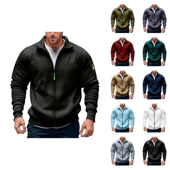 Men's Zip Up Sweatshirt 2025 Fall Winter Long Sleeve Stand Collared Casual Plain Jacket Coat Outerwear