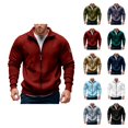 thumbnail image 1 of Men's Zip Up Sweatshirt 2025 Fall Winter Long Sleeve Stand Collared Casual Plain Jacket Coat Outerwear, 1 of 1