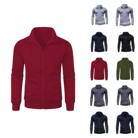 Men's Zip Up Sweatshirt 2025 Fall Winter Long Sleeve Stand Collared Plain Sweat Shirt Jacket Coat Outerwear