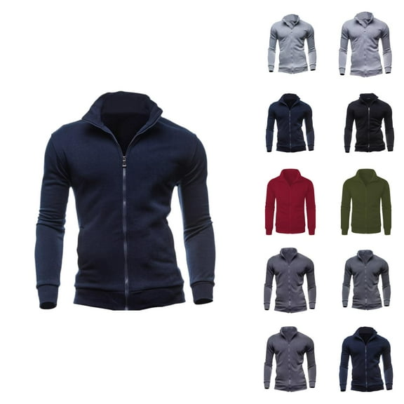 Men's Zip Up Sweatshirt 2025 Fall Winter Long Sleeve Stand Collared Plain Sweat Shirt Jacket Coat Outerwear