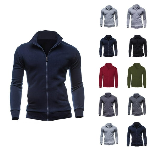 Men's Zip Up Sweatshirt 2025 Fall Winter Long Sleeve Stand Collared Plain Sweat Shirt Jacket Coat Outerwear