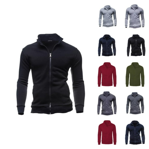 Men's Zip Up Sweatshirt 2025 Fall Winter Long Sleeve Stand Collared Plain Sweat Shirt Jacket Coat Outerwear