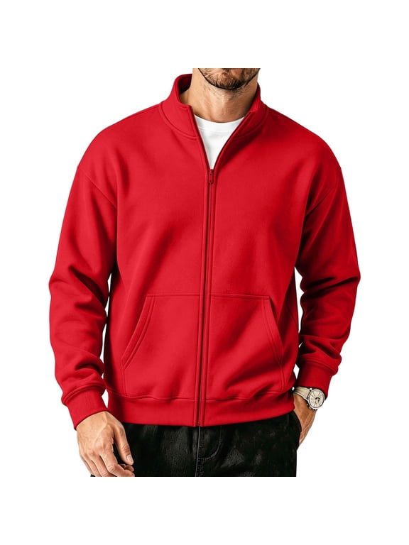 Men's Zip Up Sweatshirt Mock Neck Track Jacket Lightweight Fleece Full Zip No Hood Athletic Casual Long Sleeve Pocket