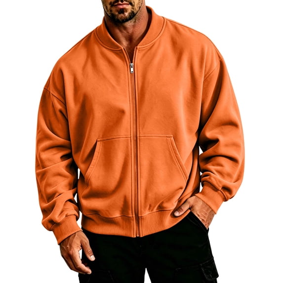Men's Zip Up Workout Sweatshirts Casual Jackets with Pockets Full Zip Warm Loose Fit Long Sleeve Fall Warm Coats for Hiking Travel