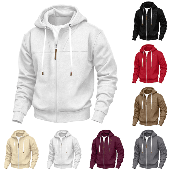 Men's Zip up Hoodie Solid Color Casual Long Sleeved Sweatshirt Soft Warm Fabric for Fall Winter Casual Wear