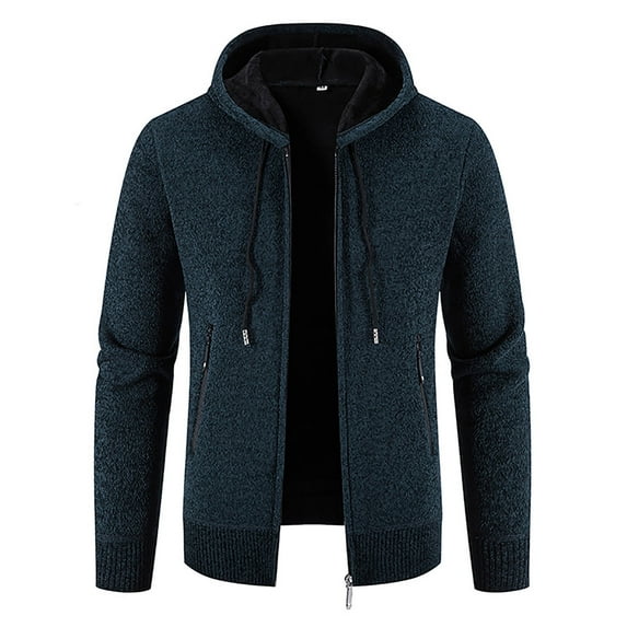 Men's Zip up Hoodies Sweater Casual Cardigan Long Sleeve Full Zipper Fleece Warm Lined Knit Sweater Jacket with Pockets Navy L