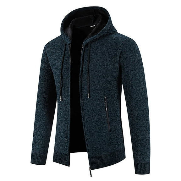 Men's Zip up Hoodies Sweater Casual Cardigan Long Sleeve Full Zipper Fleece Warm Lined Knit Sweater Jacket with Pockets Navy XXL