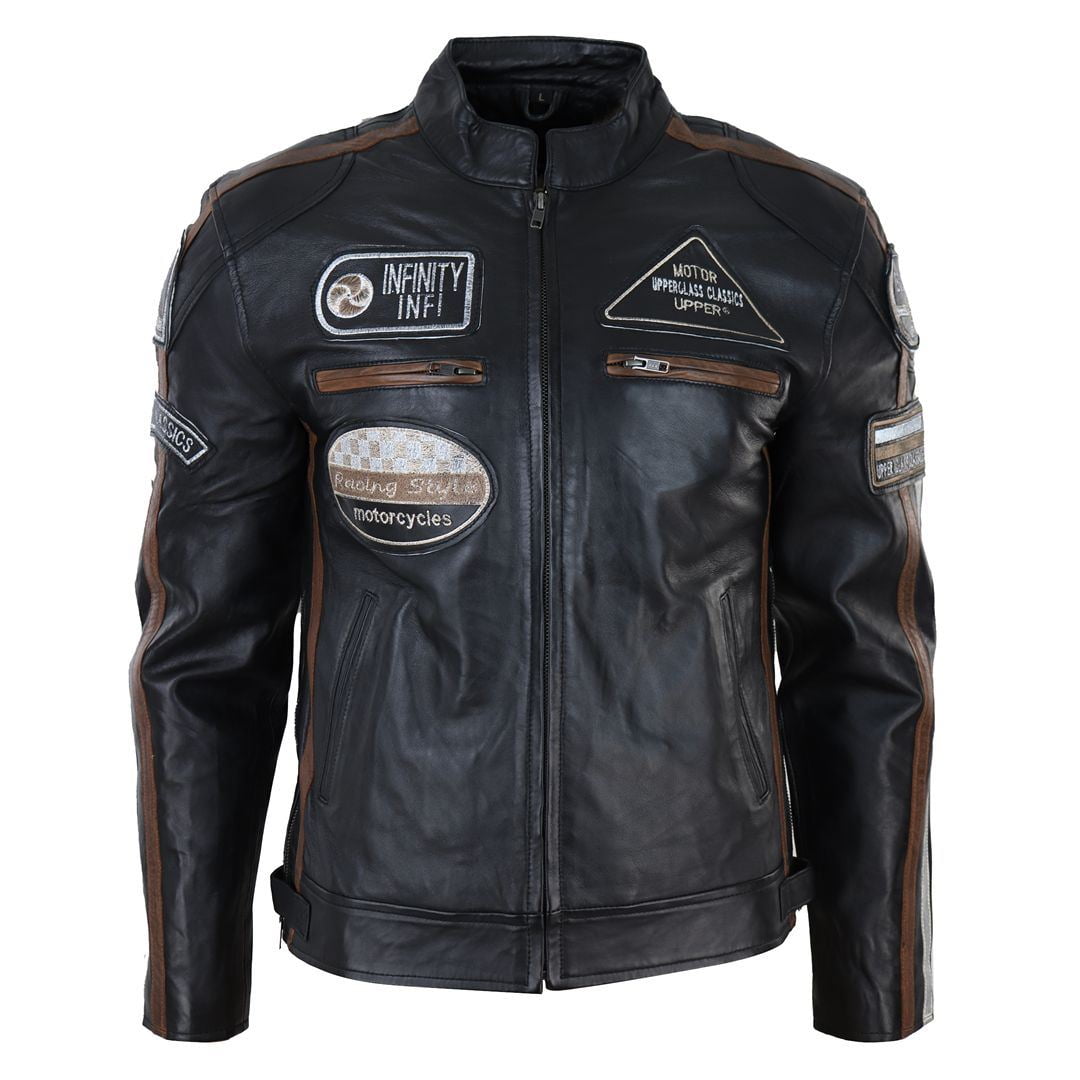 Men's Zipped Biker Leather Jacket | Infinity - Walmart.com