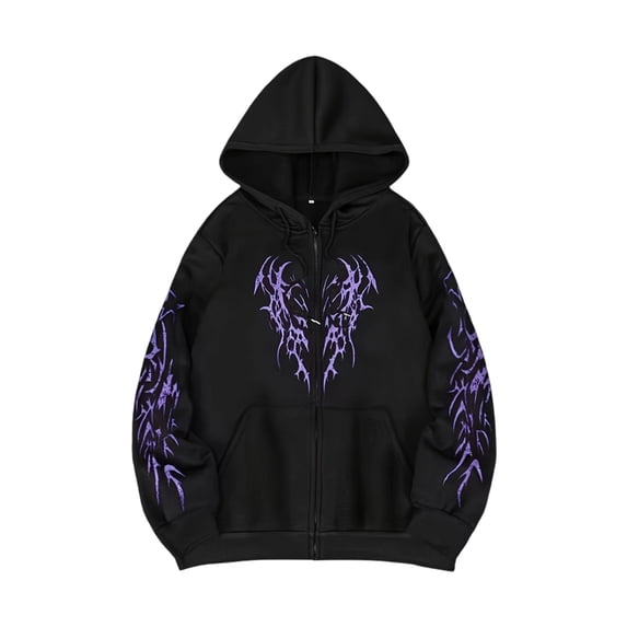 Men's Zipped Graphic Hoodie Drawstring Jacket Sweatshirt Black2 XXL