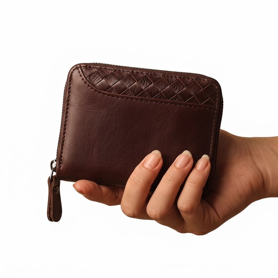 Men's Zipper Bifold Wallet, Woven Synthetic Leather with ID Window and Coin Pocket