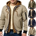 thumbnail image 1 of Men's Zipper Jacket, Casual Retro Long Sleeved Cardigan Jacket - Fake Two-piece Hooded Design for Autumn Winter Urban Fashion, Parties, and Christmas Celebrations,Khaki,M, 1 of 8