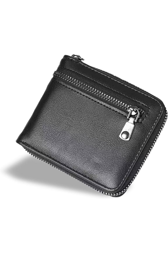 Men's Zipper Leather Wallet with Extra Capacity Flip Secure  Pocket Compartments with Multiple Card Slots (black)