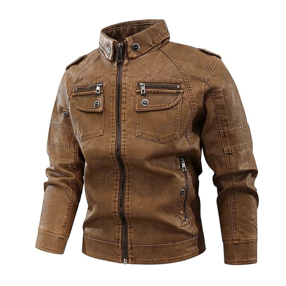 Men's Zipper Opening And Closing Fleece Coat Long Sleeve Stand Collar Jacket Vintage Washed Leather JacketShackets For Men 2024 Mens Jackets Adults Rian Winter Jackets