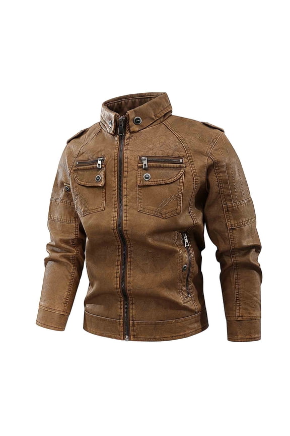 Men's Zipper Opening And Closing Fleece Coat Long Sleeve Stand Collar Jacket Vintage Washed Leather JacketShackets For Men 2024 Mens Jackets Skull Cardigan