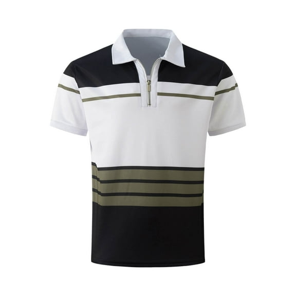 Men's Zipper Polo Shirt Casual Knit Short Sleeve Polo T Shirt Classic Fit Shirts