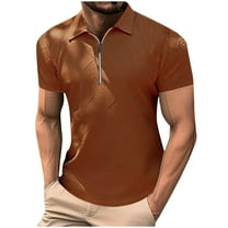 Men's Zipper Polo Shirt Short Sleeve Moisture Wicking Casual Golf Polo Shirt Quarter Zip Tops Solid Color Athletic