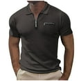 thumbnail image 1 of Men's Zipper Polo Shirt Waffle Short Sleeve Casual Golf Shirt Summer Beach Slim Fit Top, 1 of 5